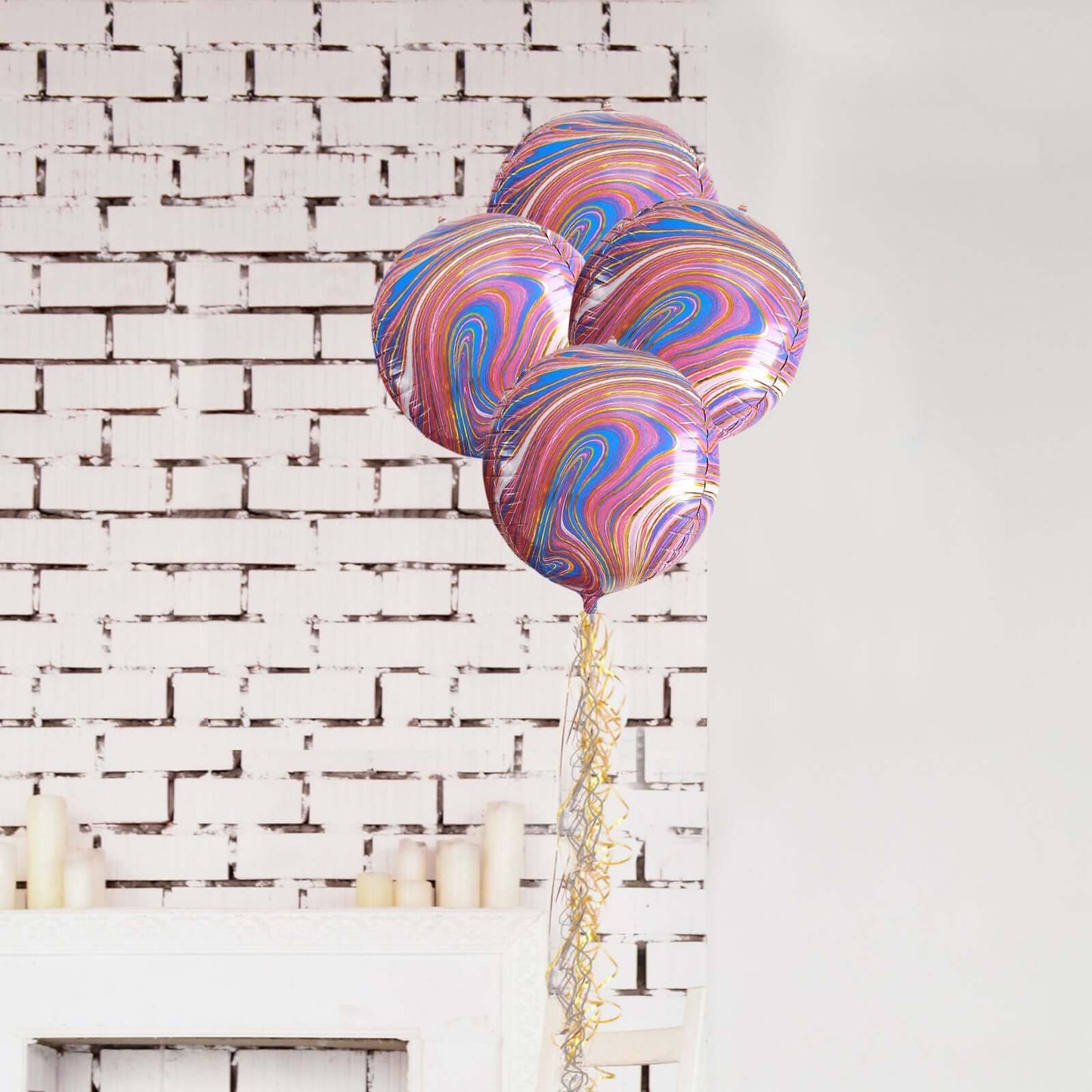 3 Pack 13" Purple Gold Marble Orbz Foil Balloons, 4D Sphere Mylar Balloons