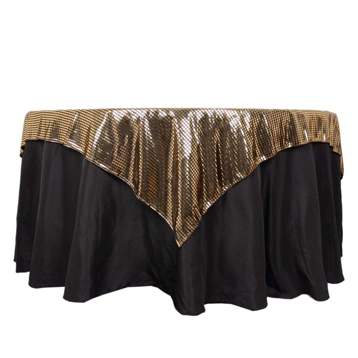Polyester 72"x72" Table Overlay Square Tablecloth Black - Gold Foil Disco Mirror Ball Design for Stylish Celebrations