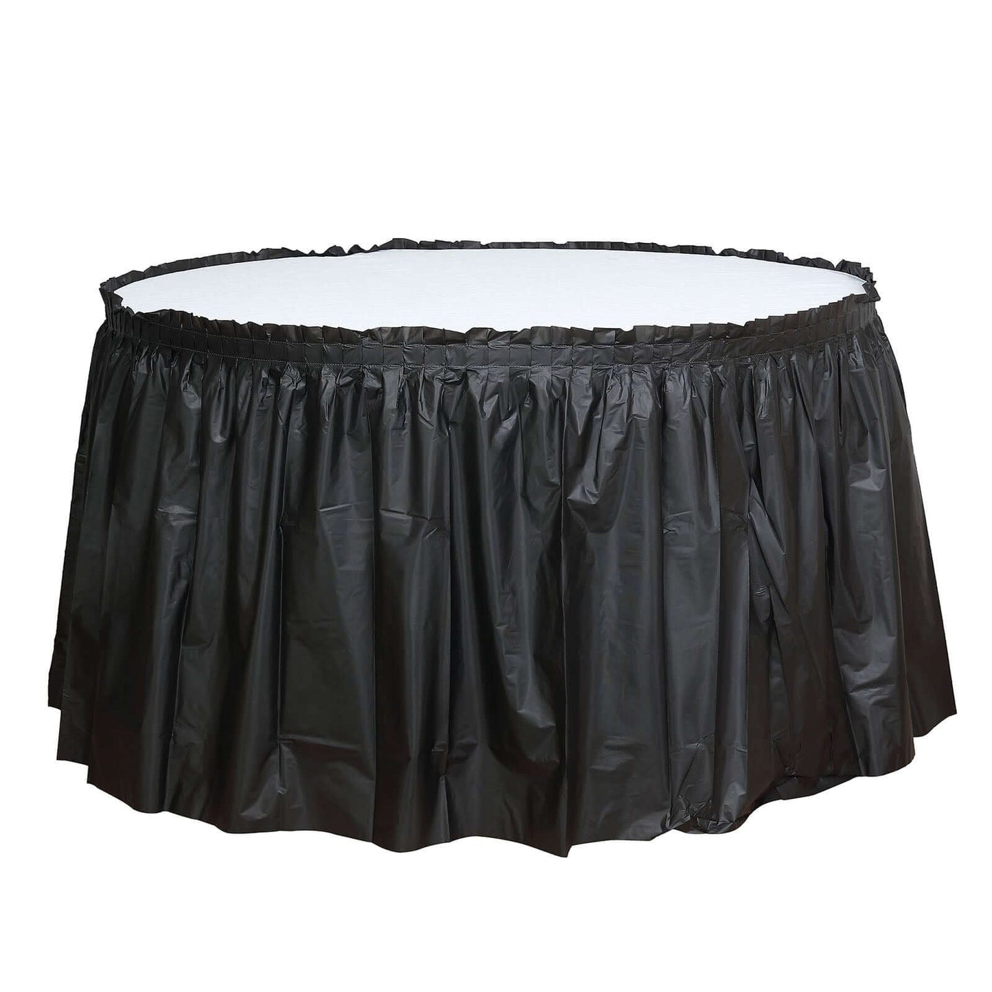5 Pack Plastic Table Skirts Black Ruffled - Durable Disposable Skirts for Events 14ft