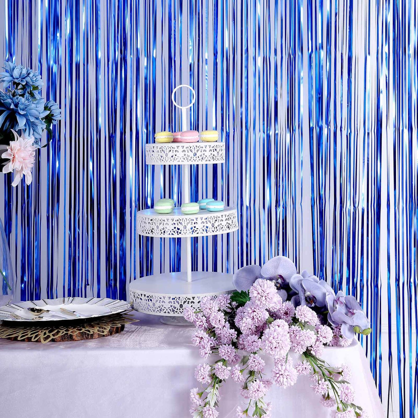 8ft Royal Blue Metallic Tinsel Foil Fringe Doorway Curtain Party Backdrop