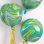 3 Pack 13" Green Gold Marble Orbz Foil Balloons, 4D Sphere Mylar Balloons