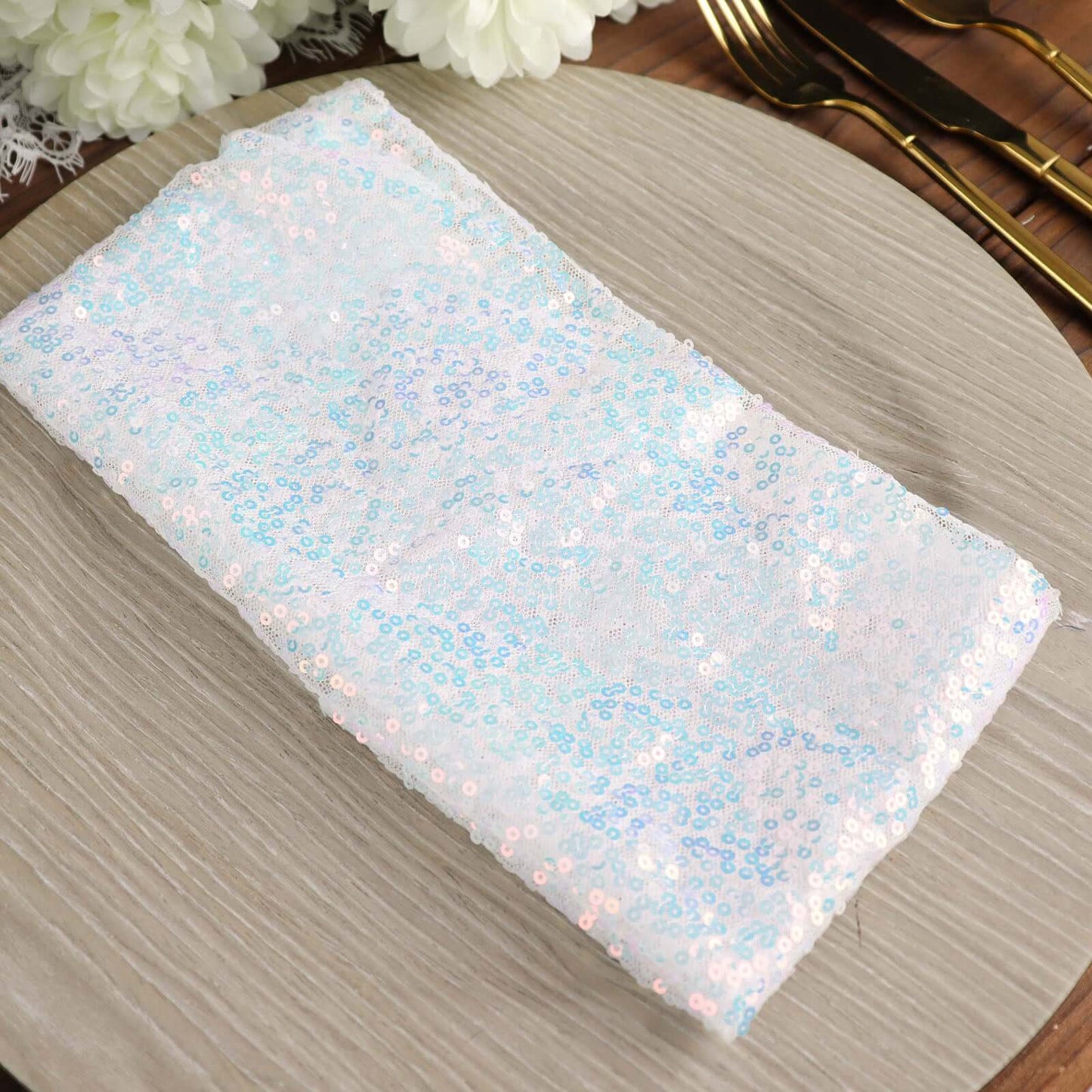 Sequin 20"x20" Napkin Iridescent Blue - Shimmering Dinner Napkin