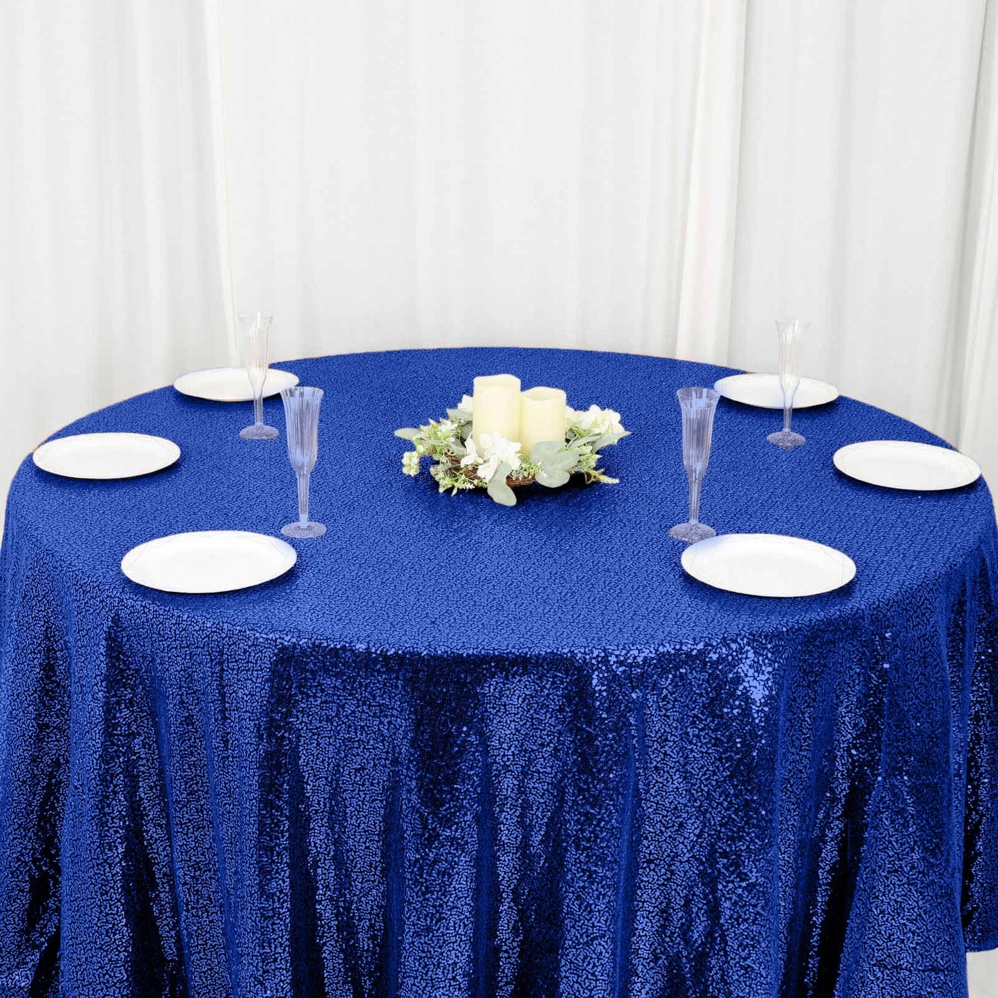 Sequin 120" Round Tablecloth Royal Blue - Seamless Glittering Table Cover