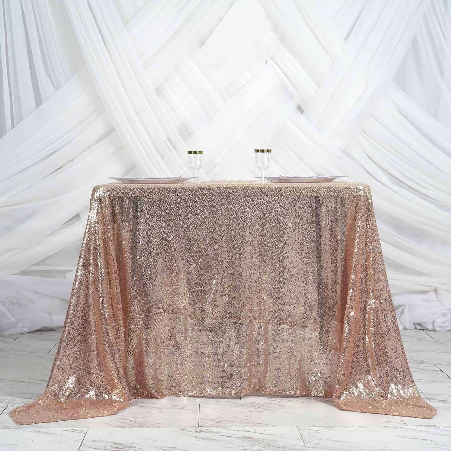 Sequin 90"x90" Table Overlay Square Tablecloth Blush - Sparkly Table Cover