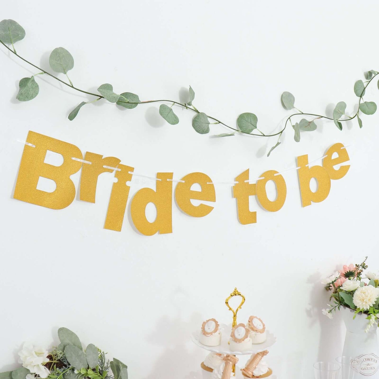 3.5ft Gold Glittered Bride To Be Paper Hanging Bridal Shower Garland Banner, Bachelorette Party Banner