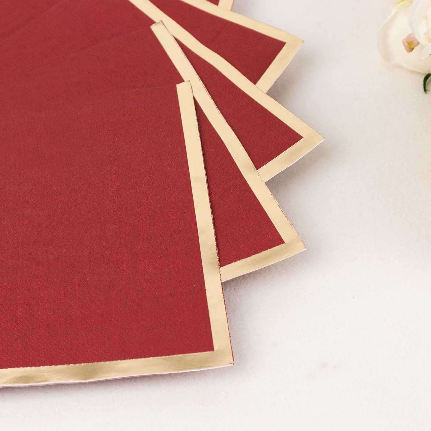 50-Pack Paper Beverage Napkins with Gold Foil Edge Burgundy - Disposable 2 Ply Cocktail Napkins for Events 6.5"x6.5"