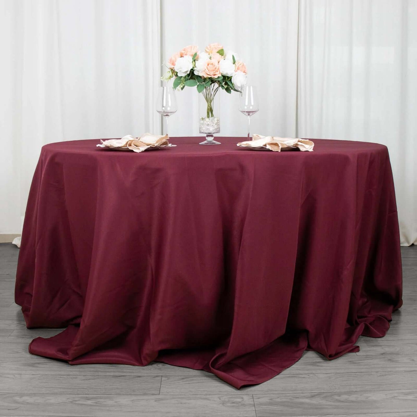 Premium Polyester 132" Round Tablecloth Burgundy - Seamless 220GSM Wrinkle-Resistant Table Cover