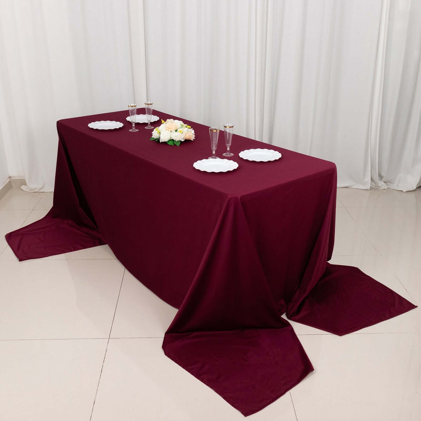 Scuba Rectangular 90"x156" Tablecloth Burgundy - Wrinkle Free, Stain Resistant & Seamless Table Cover
