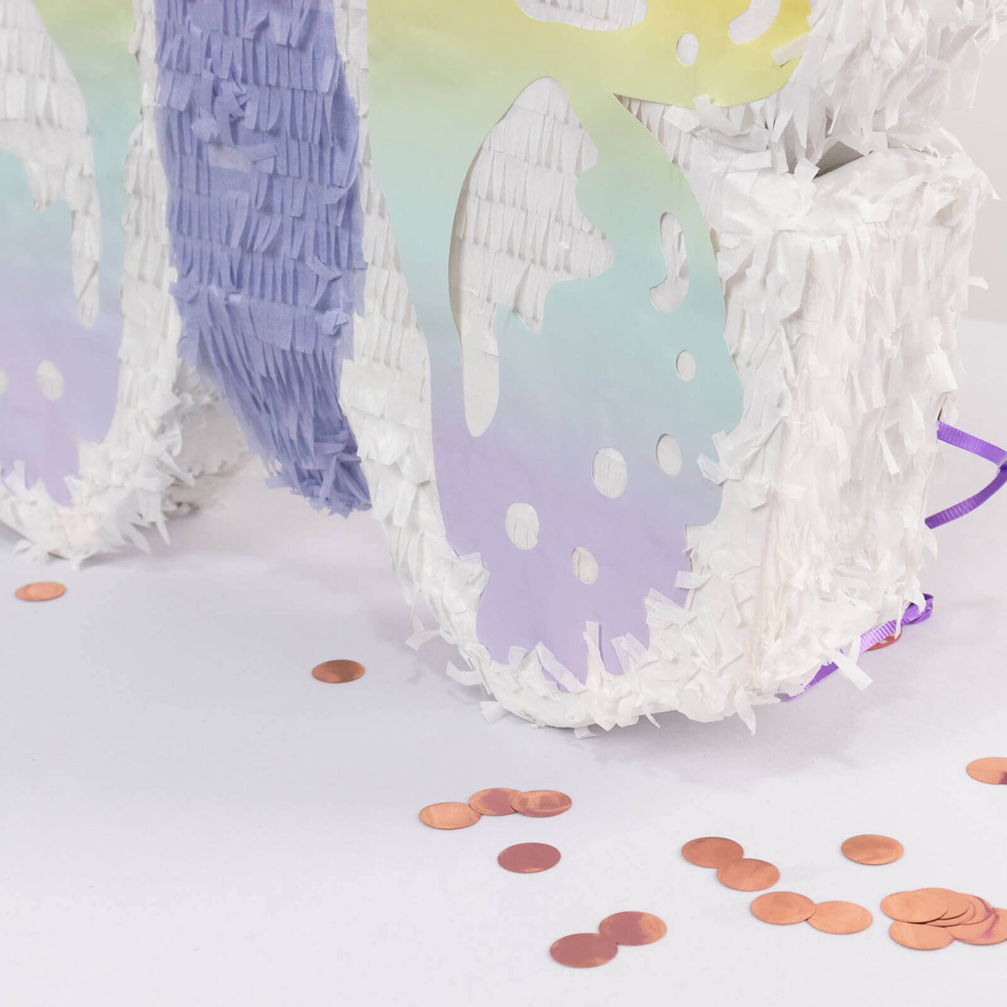 Expandable White Lilac Paper Butterfly Pinata Hanging Decor with Pastel Colored Wings, Fairy Themed Birthday Party Pinata - 23"x19"