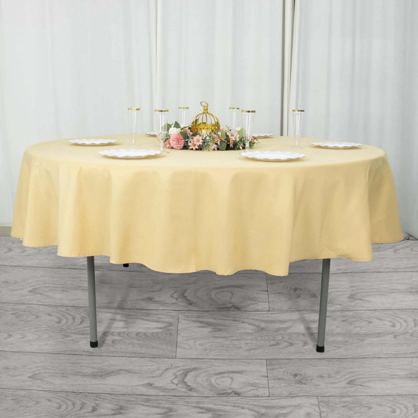 Premium Polyester 90" Round Tablecloth Champagne - Stain and Wrinkle-Resistant Design with 220GSM Thickness Table Cover