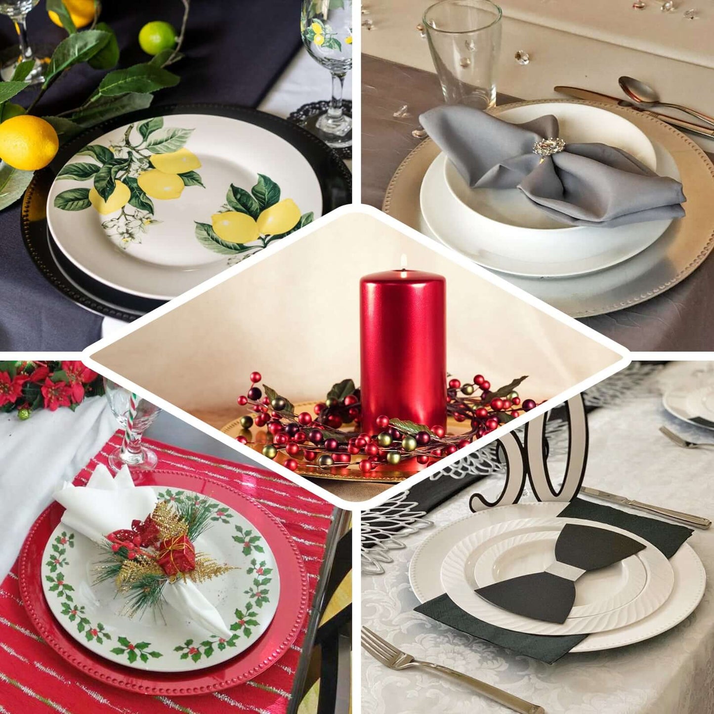 6-Pack Acrylic Round Charger Plates 13" in White with Beaded Rim, Dinner Charger Event Tabletop Decor