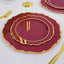 10-Pack Plastic 8" Round Dessert Plates in Burgundy with Gold Scalloped Rim - Disposable Appetizer/Salad Plates