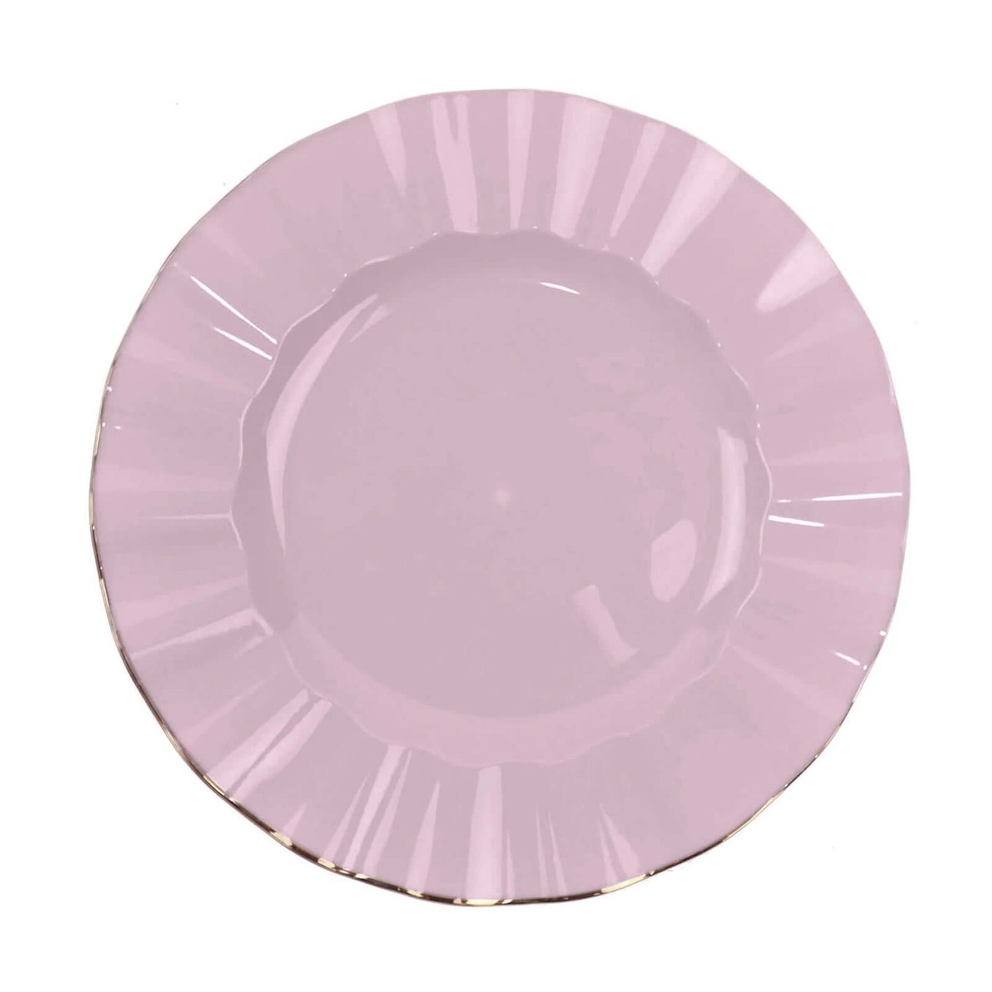 10-Pack Plastic 11" Round Dinner Plates in Lavender Lilac Ruffled Rim with Gold Edging - Sturdy Disposable Dinnerware