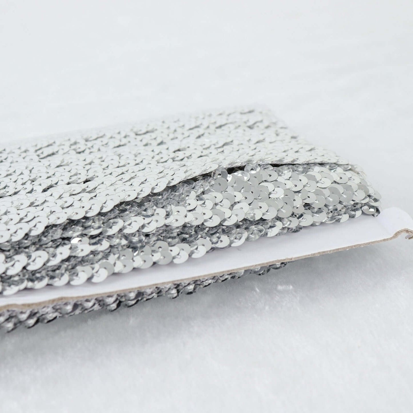 1"x10 Yards Metallic Silver Sequin Stretch Fabric Ribbon, Elastic Lace Trim, Shiny Glitter Craft Fabric