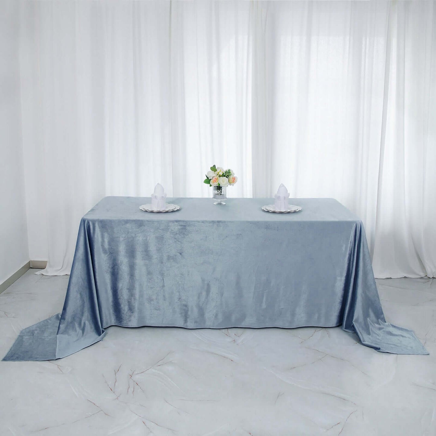 Premium Velvet 90"x132" Rectangle Tablecloth Dusty Blue - Reusable Soft & Seamless Table Cover