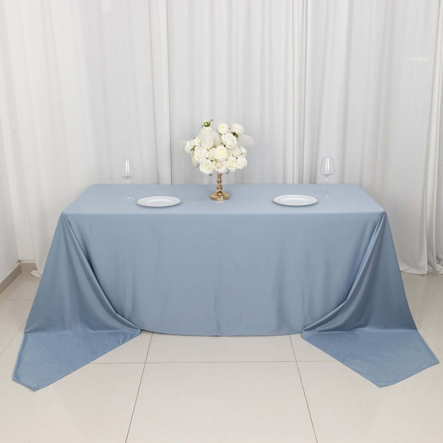 Scuba Rectangular 90"x156" Tablecloth Dusty Blue - Wrinkle Free, Stain Resistant & Seamless Table Cover