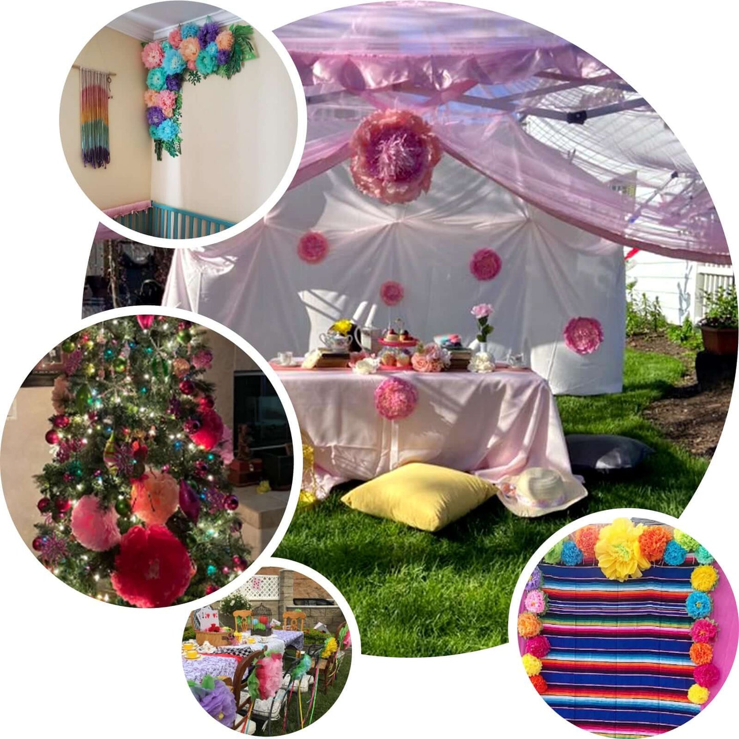 Set of 6 Pink Fuchsia Carnation 3D Paper Flowers Wall Decor - 7",9",11"