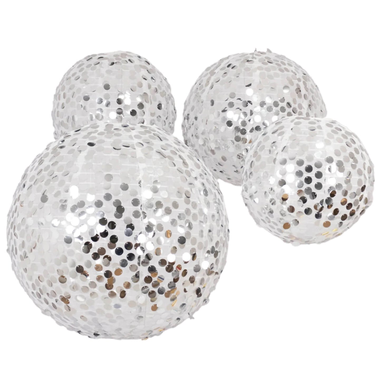 Set of 4 Glitter Silver Payette Sequin Hanging Lanterns, Large Decorative Round Foldable Fabric Chinese Lantern Lampshades - 12",14",16",20"
