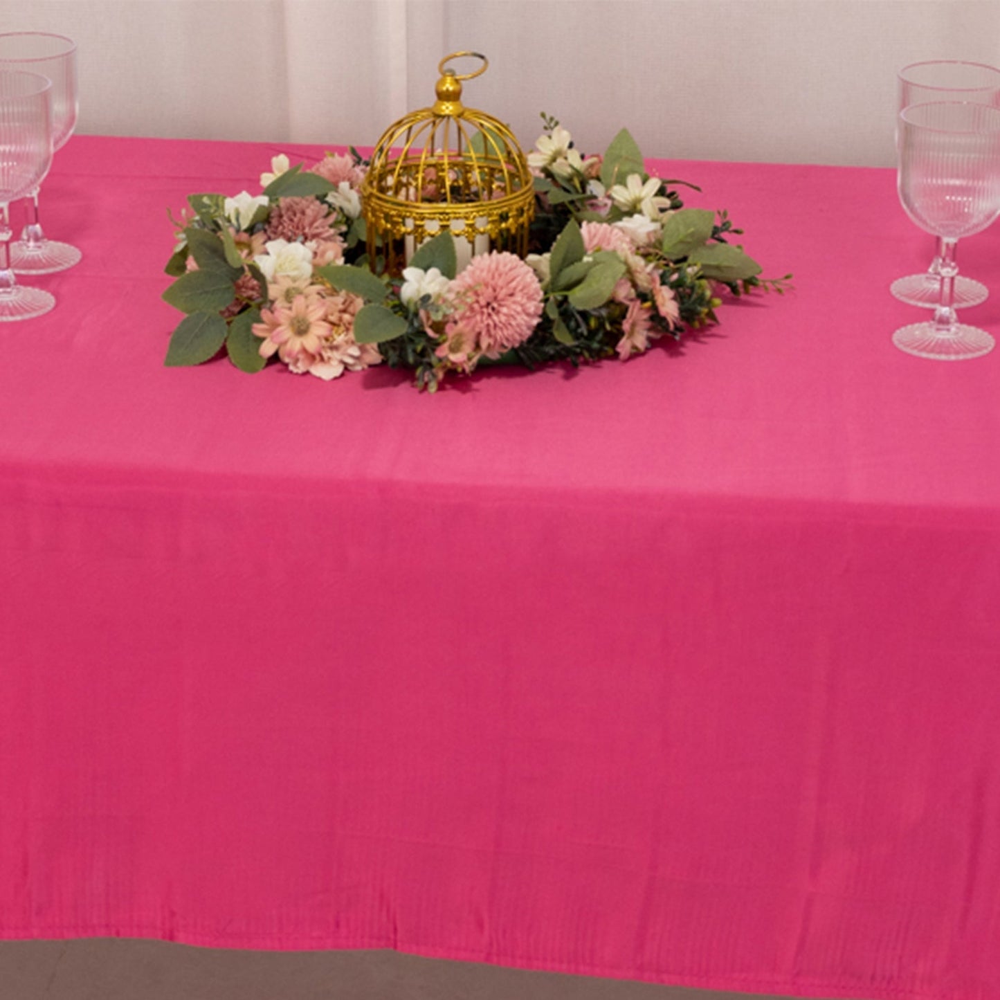 Lamour Satin 60"x102" Rectangle Tablecloth Fuchsia - Durable & Silky Soft Feel Table Cover