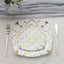 10-Pack Plastic 10" Square Dinner Plates in White with Gold Diamond Lattice Pattern - Disposable Party Plates for Weddings, Banquets & Special Events