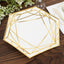 25-Pack Paper 7" Hexagon Dessert Plates in White with Gold Geometric Lines & Rim - Stylish Disposable Geometric 300GSM Appetizer Salad Plates for Events & Banquets