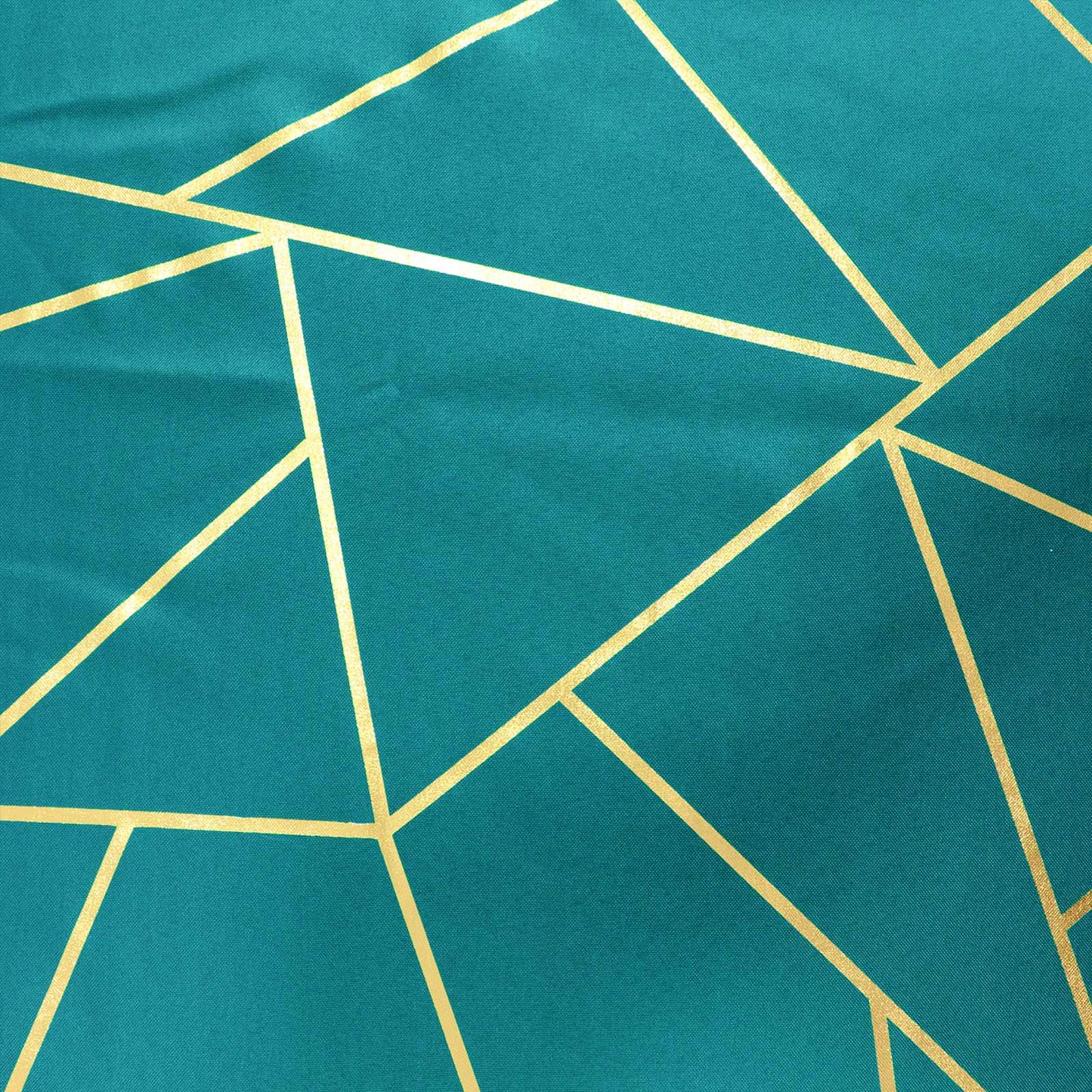 Polyester 9ft Table Runner Teal with Gold Foil Modern Geometric Accent