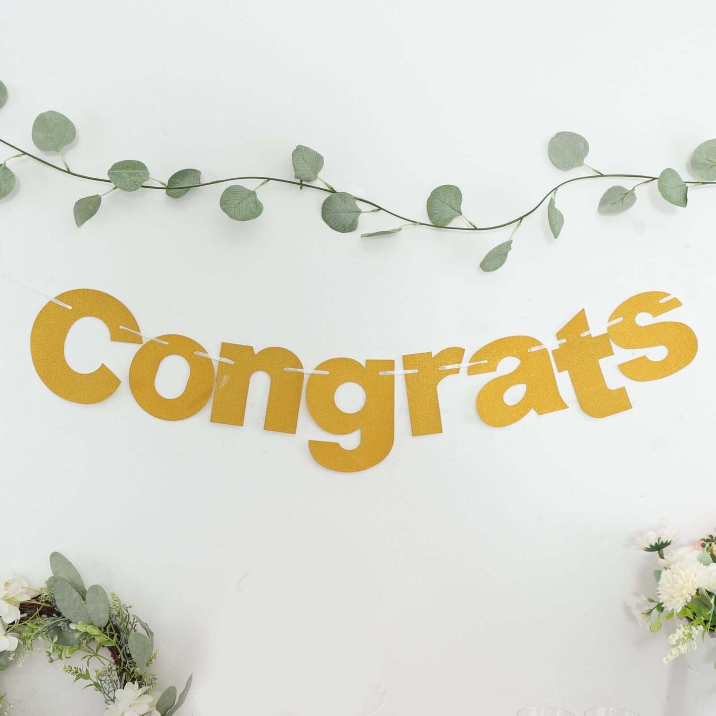 3ft Gold Glittered Congrats Paper Hanging Garland Banner Party Decor