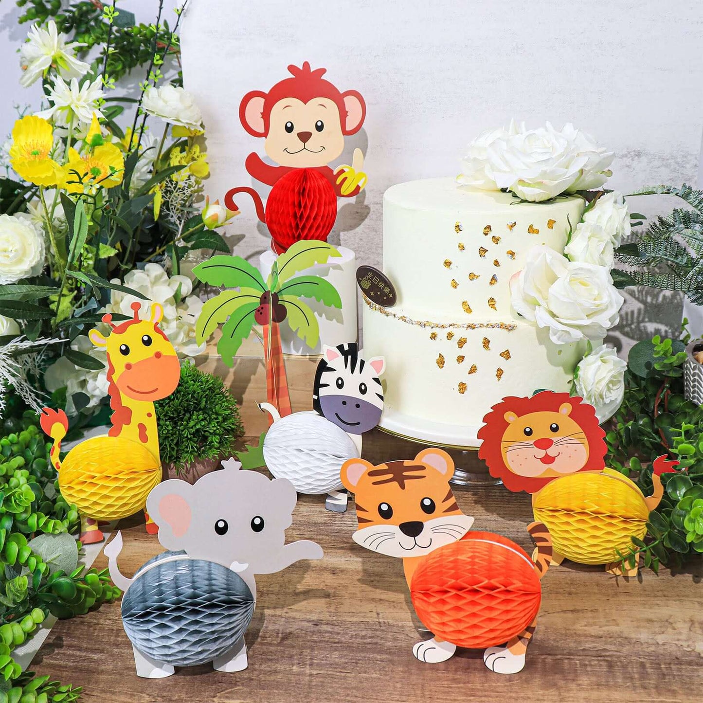 Table Scatters Decorations Set Jungle Safari Animal 3D Honeycomb Design Tissue - Decorative Party Accents