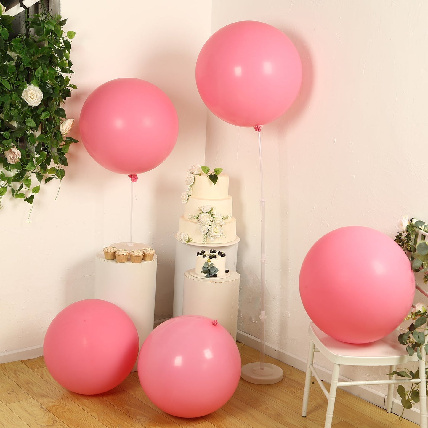 5 Pack Large Matte Pastel Pink Biodegradable Balloons, 36" Round Eco-friendly Thickened Latex Party Balloons