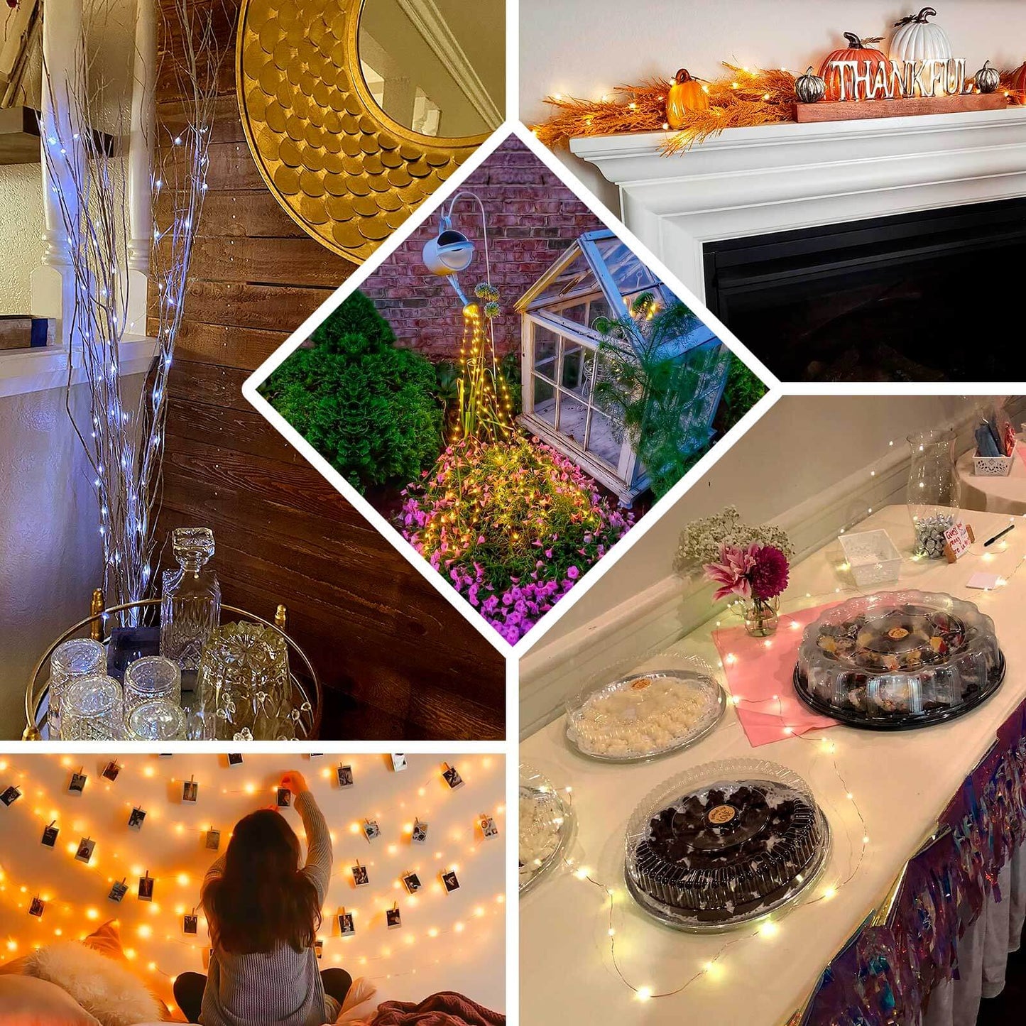 200 LED Fairy Waterfall String Lights Warm White Waterproof Copper Strands - Battery Operated DÃ©cor 8ft