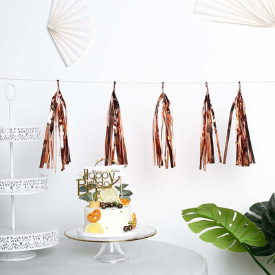 7.5ft Long Rose Gold Hanging Foil Tassel Garland, Metallic Tinsel Fringe Banner Party Streamer Backdrop Decorations