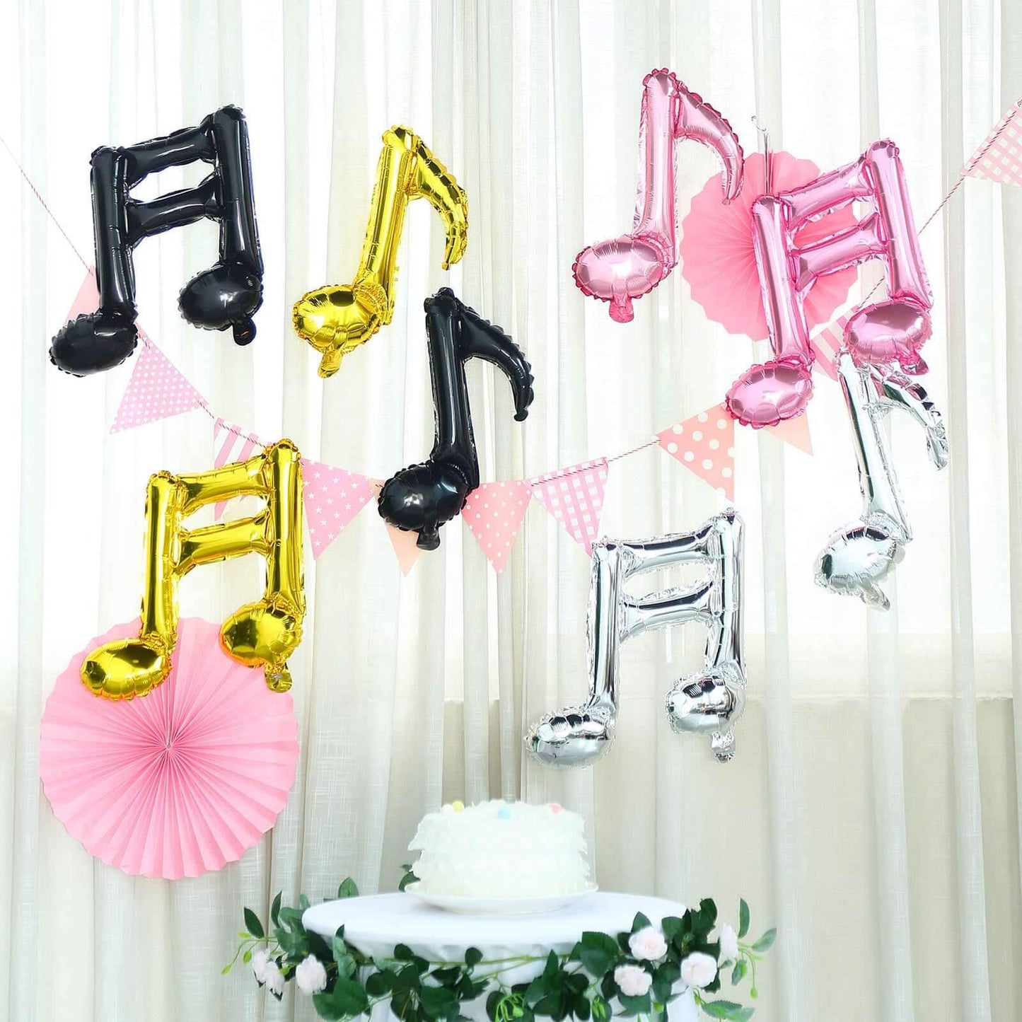 6 Pack Metallic Gold Single and Double Music Note Mylar Foil Balloons