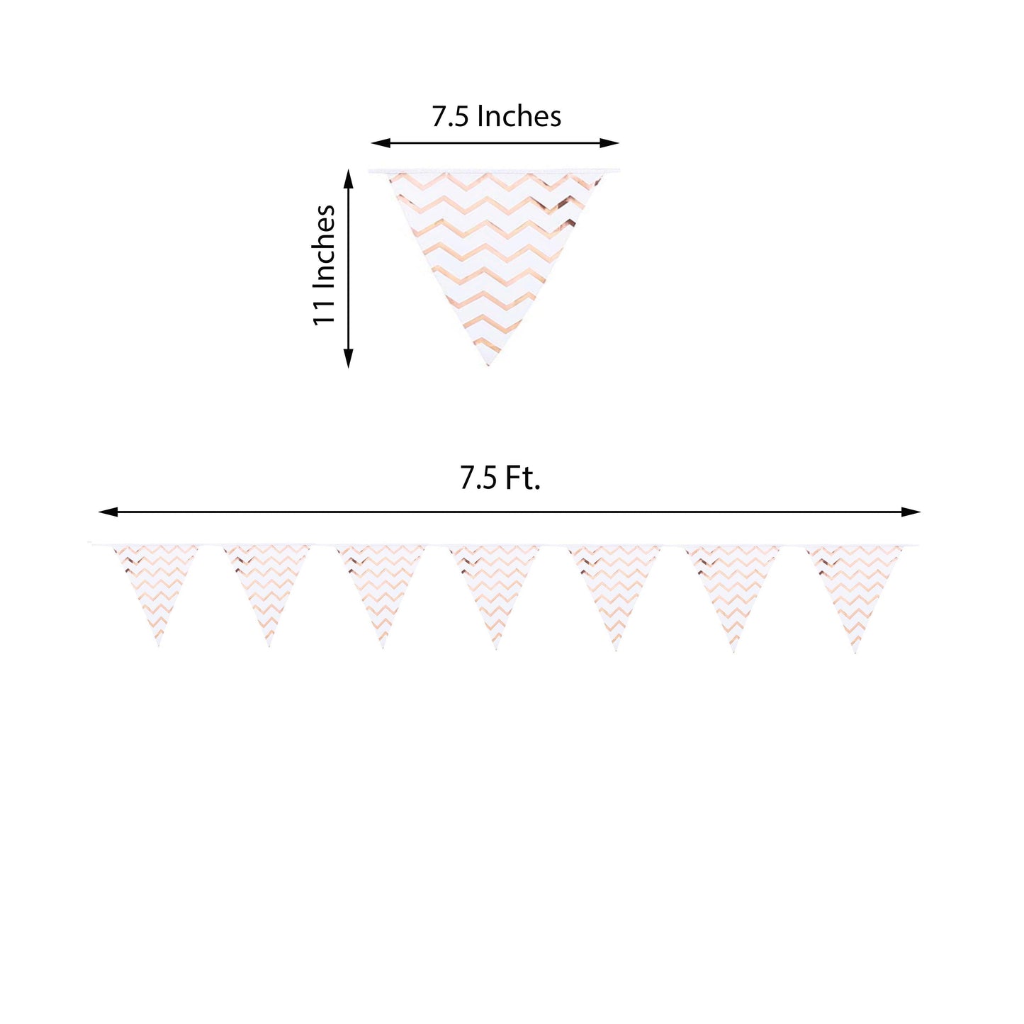 7.5ft Rose Gold Chevron Print Triangle Pennant Flag Party Banner - Clearance SALE