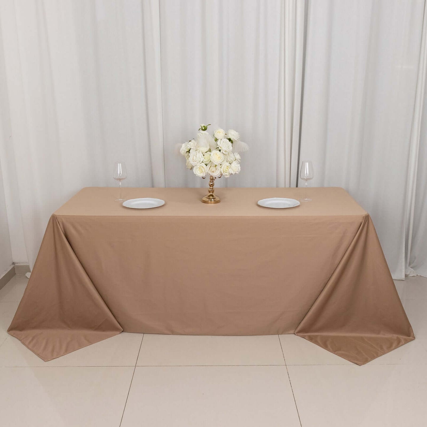 Scuba Rectangular 90"x132" Tablecloth Nude - Wrinkle Free, Stain Resistant & Seamless Table Cover