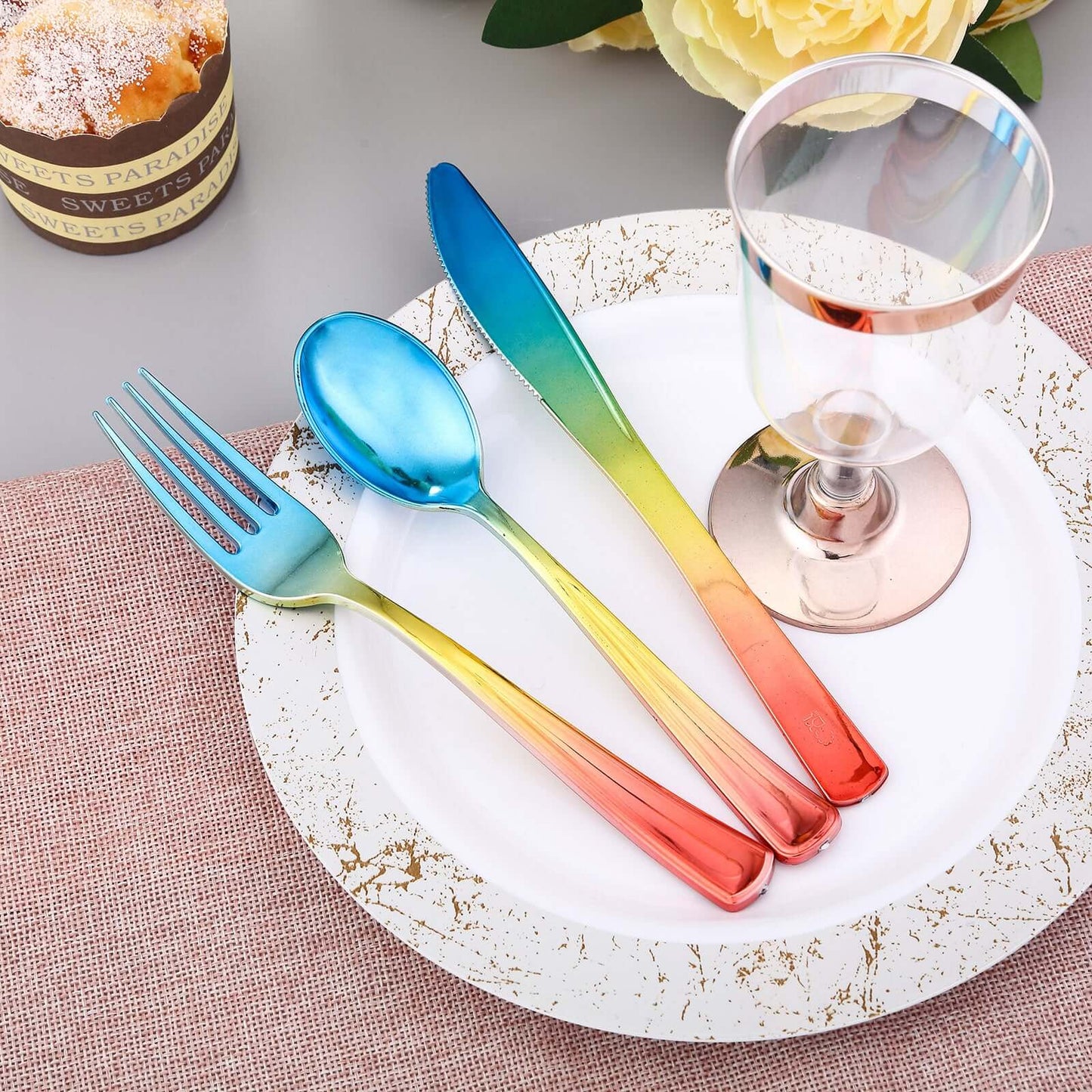 24 Pack - 8" Rainbow Ombre Design Heavy Duty Plastic Knives