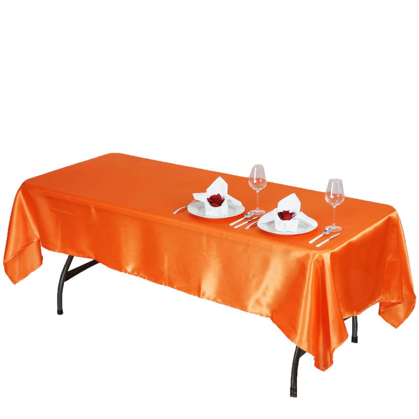 Satin Rectangular 60"x102" Tablecloth Orange - Smooth and Lustrous Table Cover