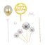 6 Pcs Happy Birthday Cake Topper Silver/Gold - Fun Cake Decoration with 4 Mini Paper Fans & Confetti Balloon for Themed Parties & Special Occasions