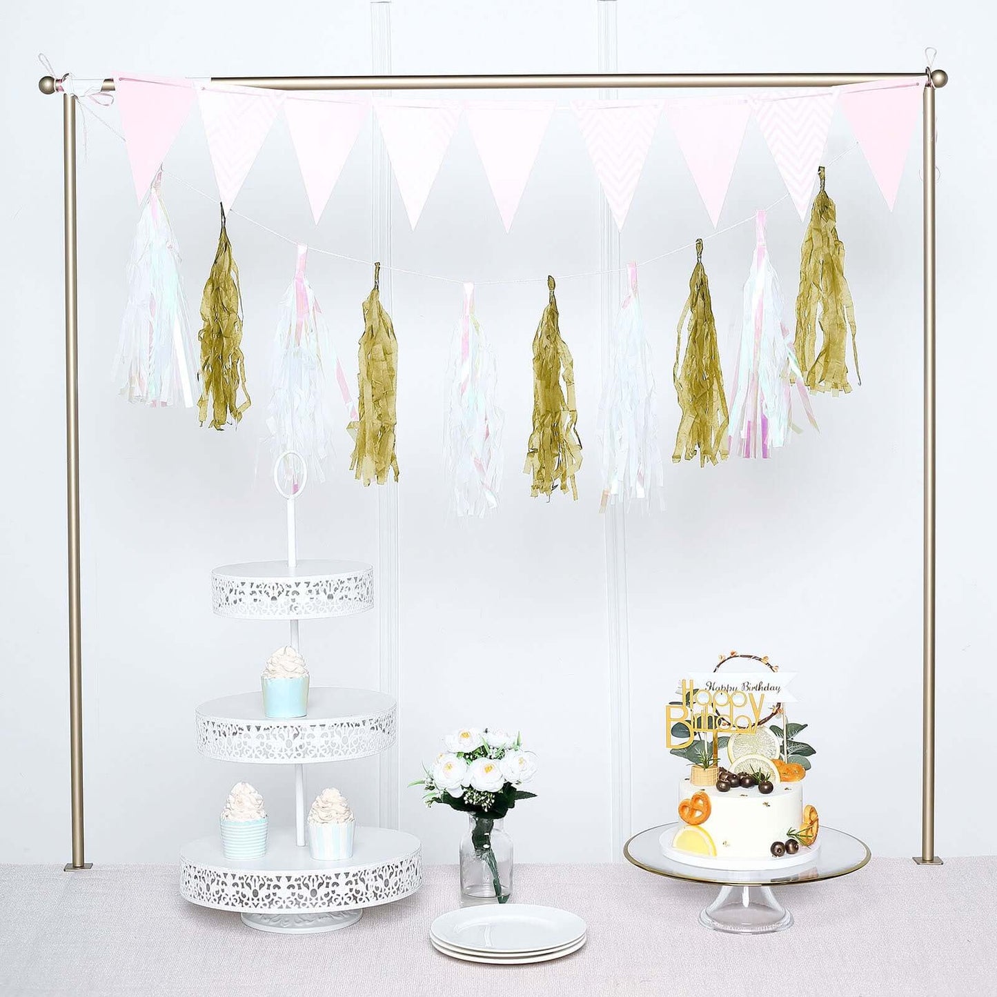 12 Pack Pre-Tied Gold Paper Fringe Tassels With Garland String, Hanging Streamer Banner