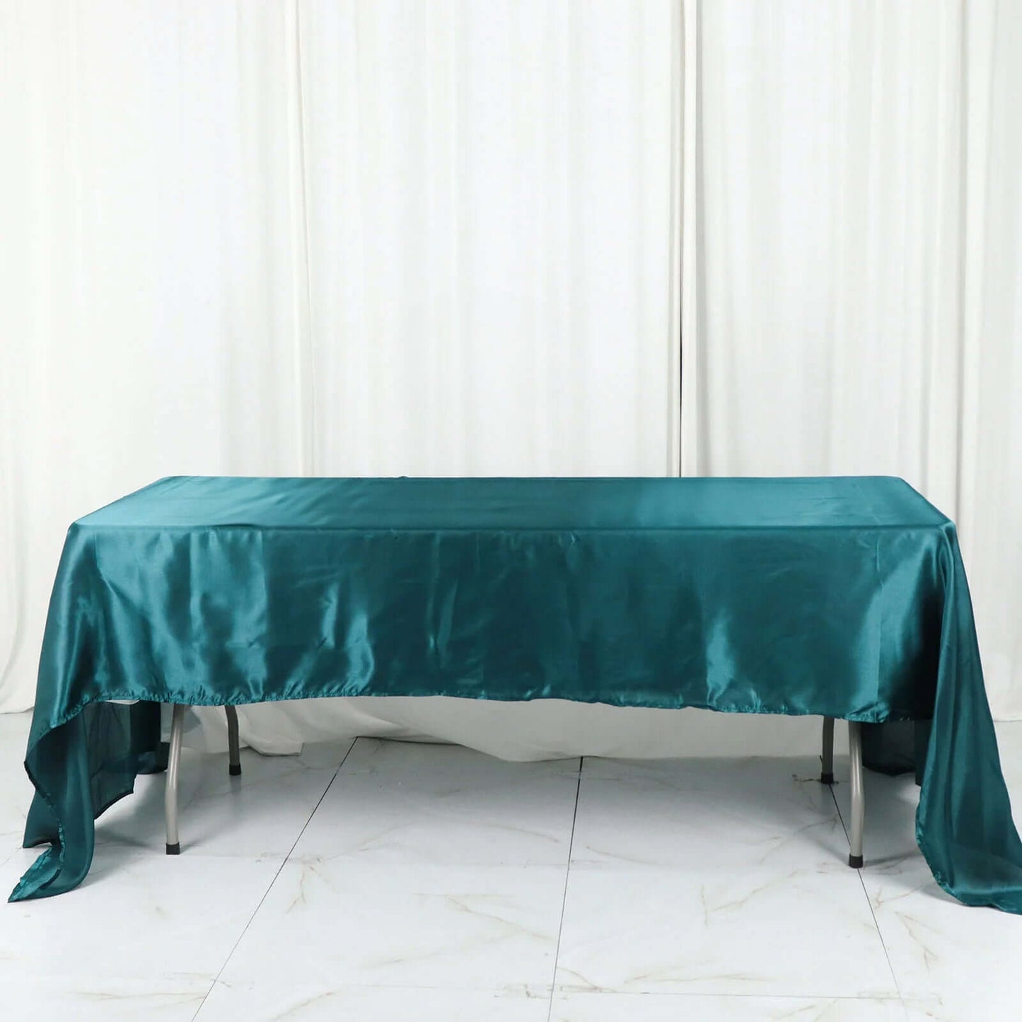 Satin Rectangular 60"x126" Tablecloth Peacock Teal - Smooth and Lustrous Table Cover