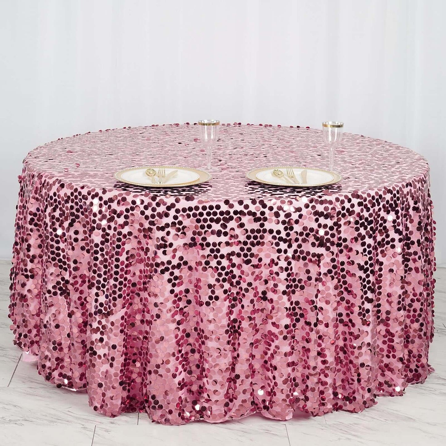 Sequin 120" Round Tablecloth Pink - Seamless Big Payette Table Cover