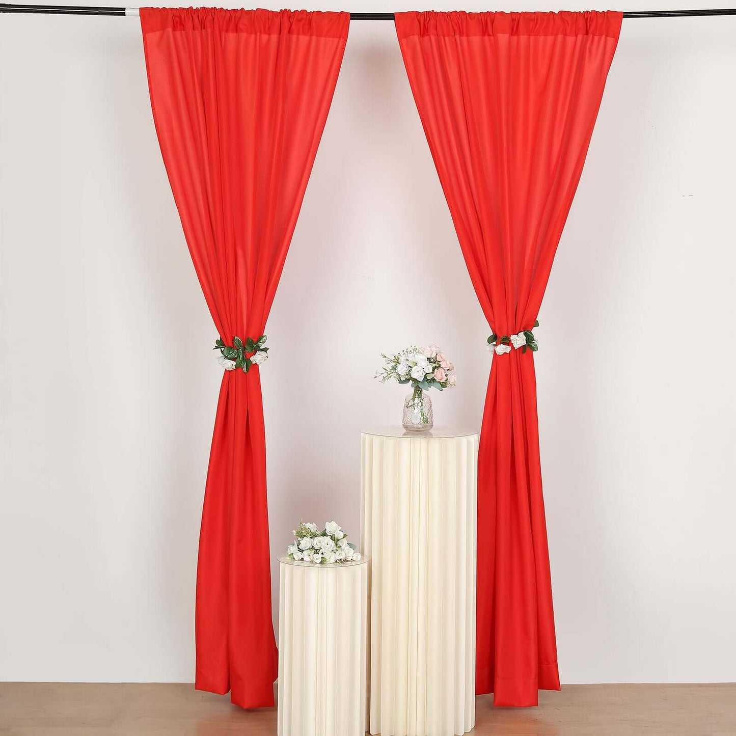 2 Pack Red Polyester Event Curtain Drapes, 10ftx8ft Backdrop Event Panels With Rod Pockets 130 GSM