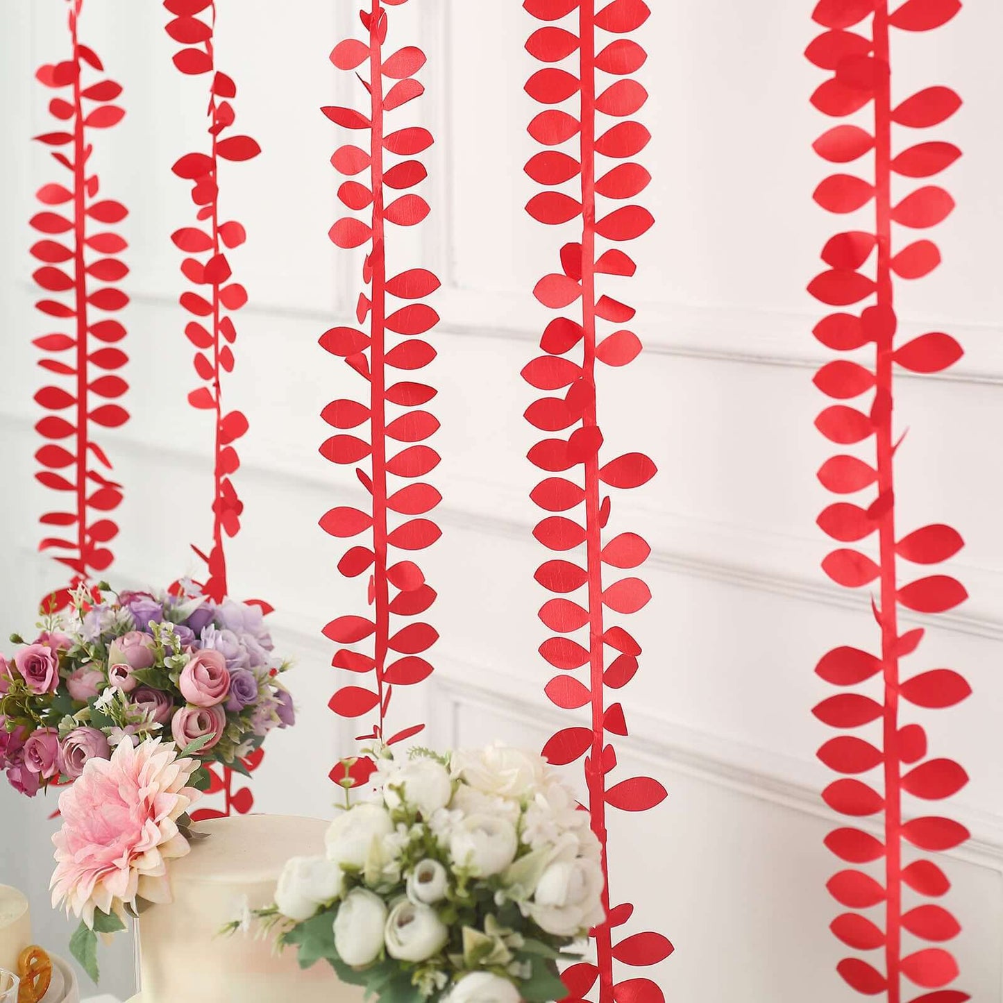 Taffeta Ribbon Sash with 4" Leaf Petal Design Red 50ft - Sophisticated Artificial Fabric Garland