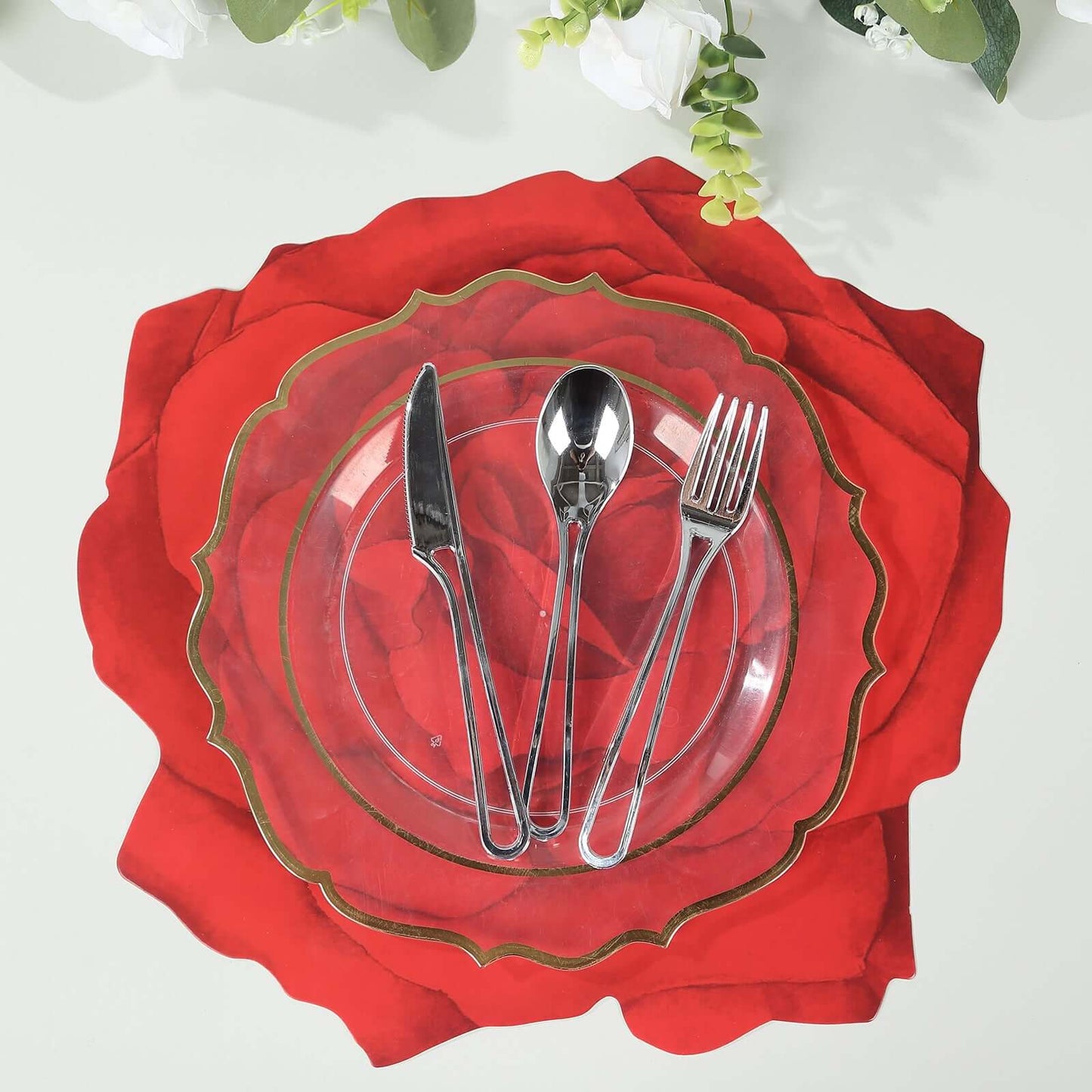 10-Pack Disposable Table Placemats with Red Rose Flower Design - 400GSM Floral Cardboard Placemats for Romantic Themes & Garden Parties 14"