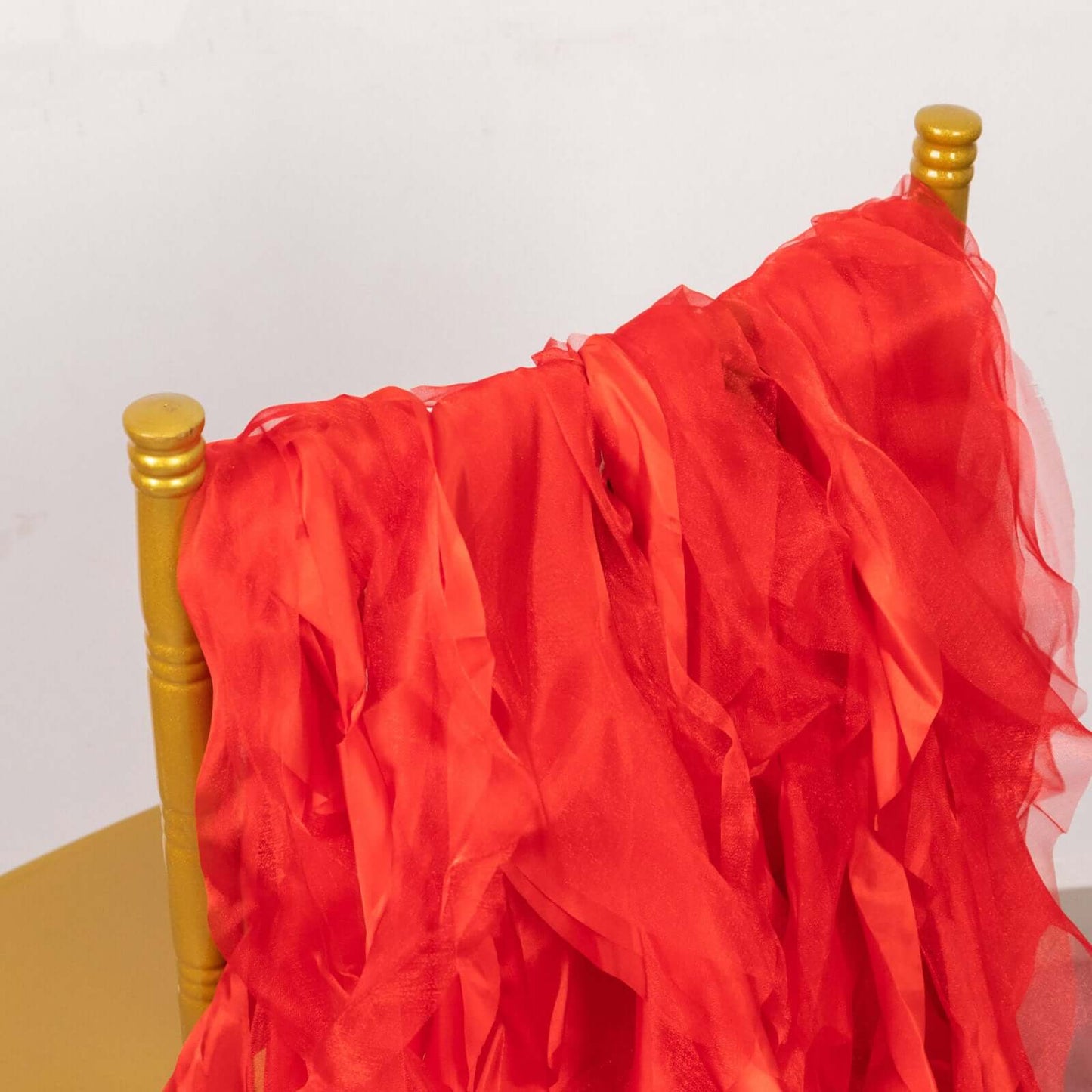 5 Pack Chiffon Satin Chair Sashes Red - Easy to Install Ruffled Curly Willow