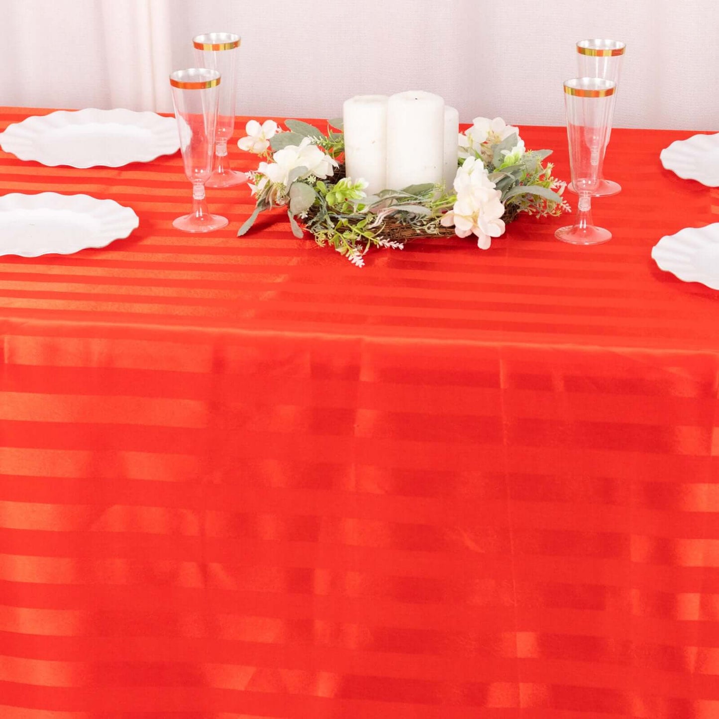 Satin Striped 90"x132" Rectangular Tablecloth Red - Seamless Silky Smooth Table Cover