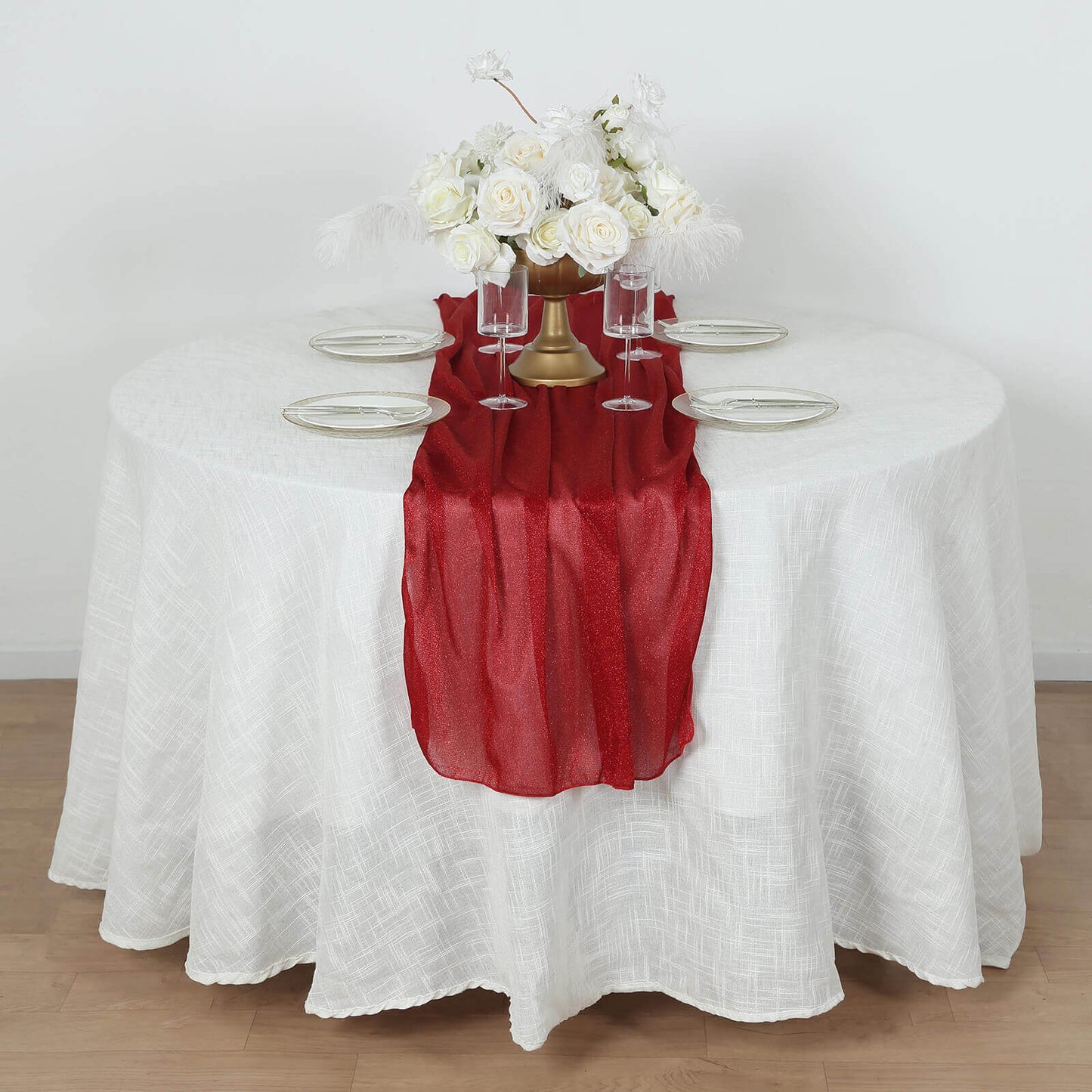 Glitter Gauze 27"x120" Table Runner Red - Sparkling Reusable Sheer Table Linen