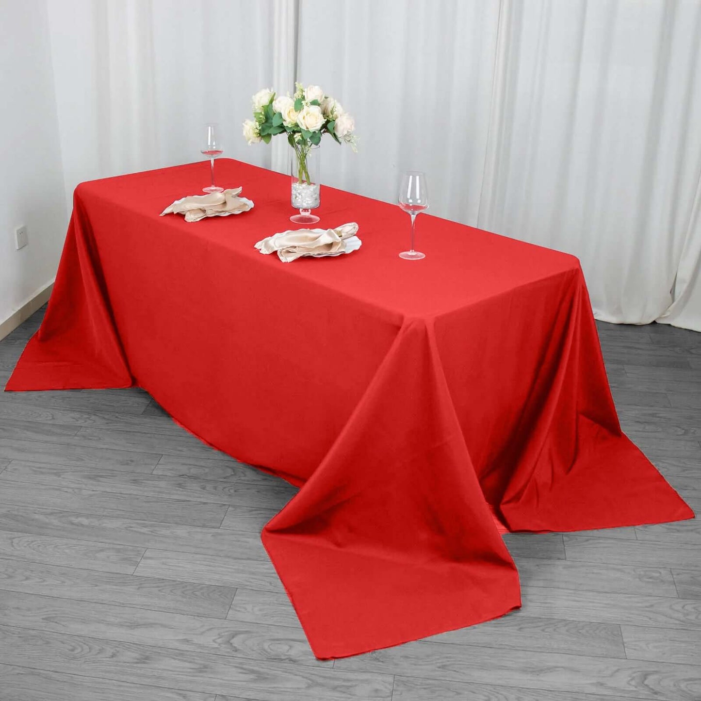 Premium Polyester 90"x132" Rectangle Tablecloth Red - Seamless 220GSM Stain-Resistant Table Cover