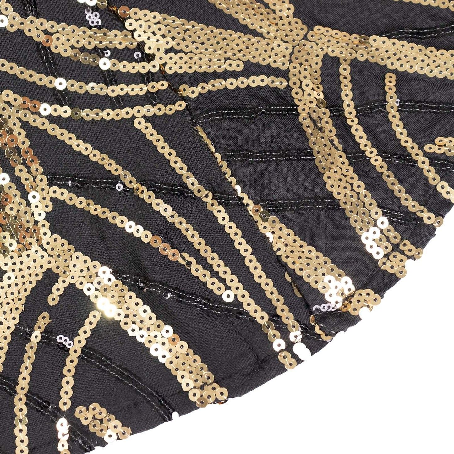 Spandex 30" Round Cocktail Table Cover Black/Gold with Wave Embroidered Sequins - Glamorous Design for Upscale Events