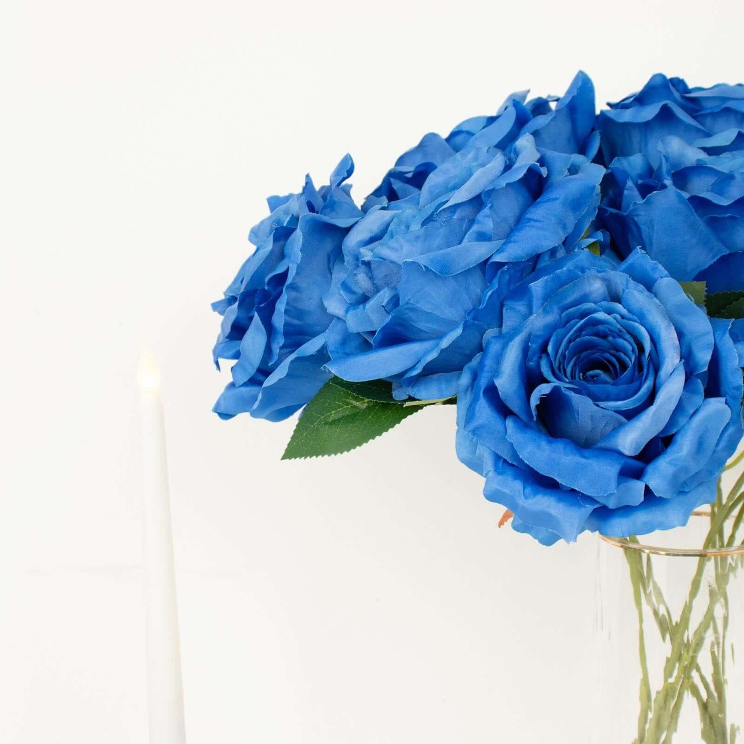 2 Bushes 17" Royal Blue Premium Silk Jumbo Rose Flower Bouquet, High Quality Artificial Wedding Floral Arrangements