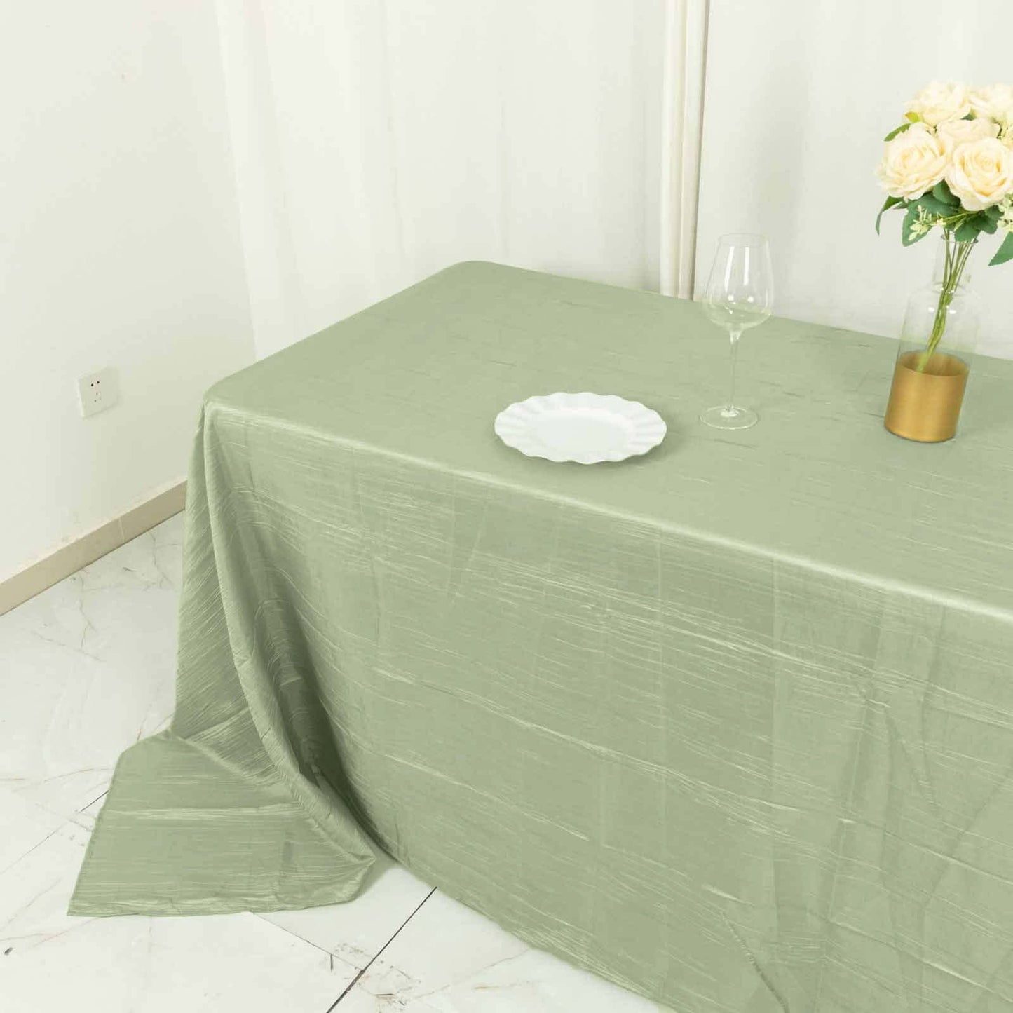 Taffeta 90"x132" Rectangle Tablecloth Sage Green - Seamless Accordion Crinkle Table Cover